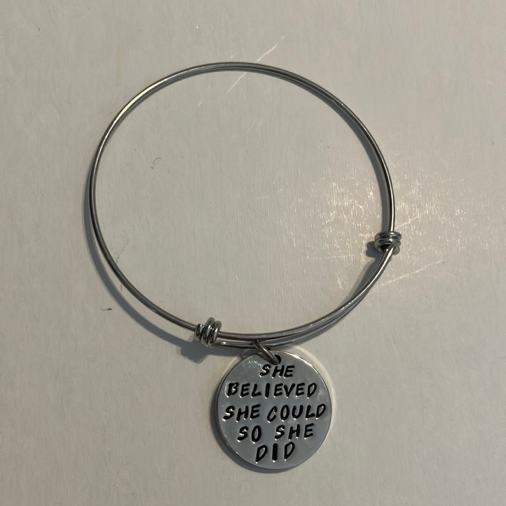 Inspirational Silver Bangle‎ Bracelet She Believed She Could So She Did